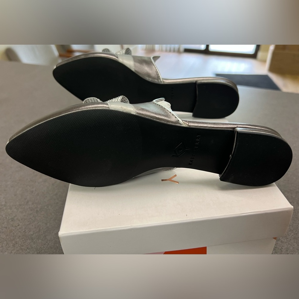 Katy Perry - size 5 M - NEW in box Gun Metal Gray Pointed Slip-On Mules with Bow - Picture 12 of 12